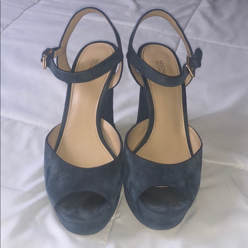 Michael Kors blue suede chunky heels